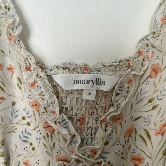 Amaryllis Floral Tan Spaghetti Strap Tiered Sundress Size Medium - Picture 4 of 7